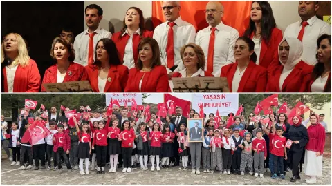 Öğrenciler Cumhuriyet için yürüdü, koro vatan türküleri seslendirdi